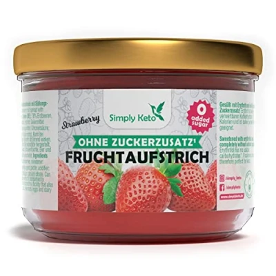 Abbildung von Simply Keto Fruchtaufstrich mit Erythrit &quot;Erdbeere&quot; (230g) Lower Carb* Marmelade ohne Zuckerzusatz Über 75% Fruchtanteil Ideal für Low Carb, Keto, Paleo, vegane, ketogene Ernährung