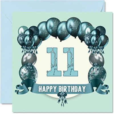 Abbildung von Lustige Geburtstagskarte zum 11. Geburtstag für Jungen Geburtstagsballons Happy Birthday Karte Sohn, Neffe, Nichte, Schwester, Cousin, Bruder, Enkelin, Tochter, Enkel, 145 mm x