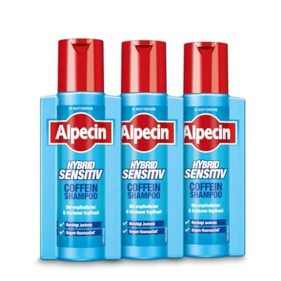 Abbildung von Alpecin Hybrid Coffein Shampoo 3 x 250 ml Haarshampoo für Männer bei trockener, juckender Kopfhaut und Schuppen Gegen erblich bedingten Haarausfall Haarpflege