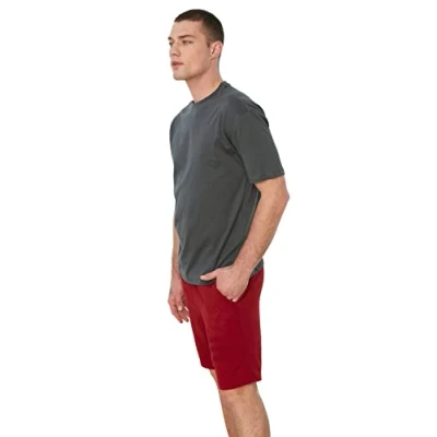 Abbildung von TRENDYOL Herren Männliche Basic 100% Baumwolle Entspannte Passform Runder Kragen Kurzarm T Shirt, Anthracite, S