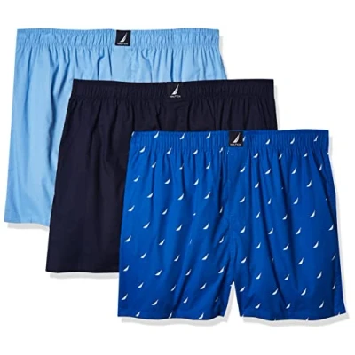 Abbildung von Nautica Herren Cotton Woven 3 Pack Boxers Boxershorts, Peacoat/Dellarobbia/Sails sea Cobalt, Large (3er Pack)