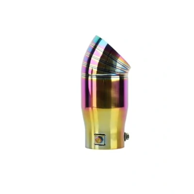 Abbildung von Edelstahl Auto Auspuff Endrohr Universal Auspuffrohr 64mm Spitze Chrom Brunt Blau Schwanz Throat Trim Hinten Ersatz Zubehör Auspuffrohr(Rainbow 64mm)