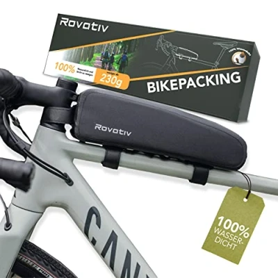 Abbildung von Rovativ® Bikepacking Oberrohrtasche [1,8 Liter] 100% Wasserdicht Top Tube Bag extra Fester Halt Neuer Reißverschluss für Gravelbike, Rennrad, MTB