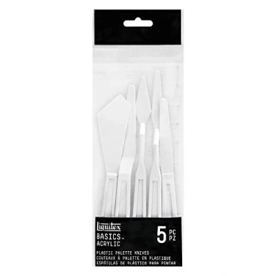 Abbildung von Liquitex 3699371 Basics Kunstoff Malmesser Set, 5 Palettenmesser in verschieden Formen und Größen für Acrylfarben oder Ölfarben