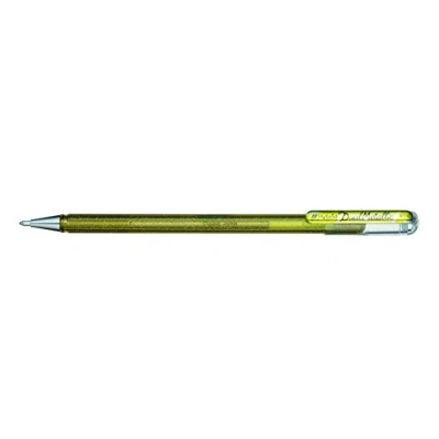 Abbildung von Pentel K110 DXX Dual Metallic Hybrid Gelroller, Glitzer Gel, 12er Pack, gold 2 verschiedene Farb Effekte auf hellem/dunklem Papier gold+metallic