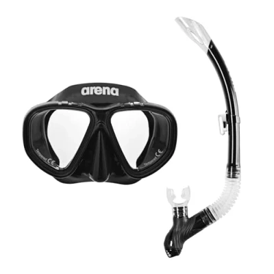 Abbildung von Arena Unisex Premium Schnorchelset für Kinder, Maske und Schnorchel, Gestochen Scharfe Brillengläser, Geeignet Meer Pool, Einstellbarer Verschluss mit Schnalle, Schwarz