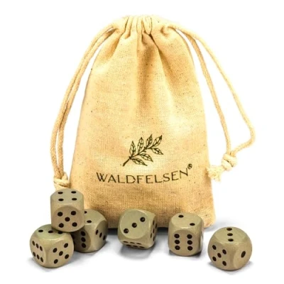 Abbildung von Waldfelsen 6, 12, 20, 30 oder 50 hochqualitative Holzwürfel aus echtem Buchenholz Augenwürfel Spielwürfel Holz in 16 mm Standardwürfel mit Stoffbeutel Würfelset (Grau, 6 Stück)
