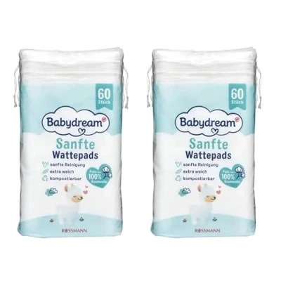 Abbildung von Babydream Wattepads, 100% Baumwolle, 2er Pack (2 x 60 st)