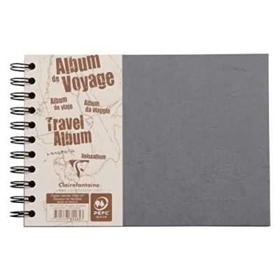 Abbildung von Clairefontaine 781165C Reisealbum Agebag, DIN A5, 14,8 x 21 cm, 40 Blatt, liniert und blanko, Doppelspiralbindung, praktsich belastbar, 1 Stück, grau