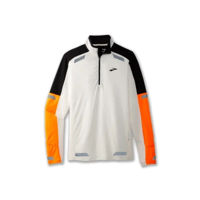Abbildung von Brooks RUN Visible 1/2 ZIP 2.0 Langarmshirt, Herren, Größe: 52/54, Ecru fluoro flash black