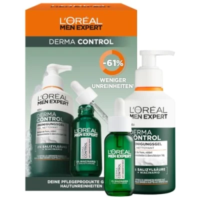 Abbildung von L&#039;Oréal Men Expert Anti Pickel Pflegeset für Männer, Geschenkset mit Waschgel und Serum unreine Haut, Geschenke Herren Salicylsäure &amp; Niacinamide, Derma Control, 1 x 260 ml, 30 ml