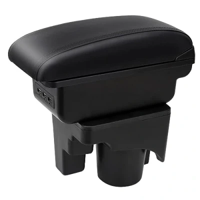 Abbildung von Auto Armlehnen für Golf 6 Mk6 2008 2013 Jetta Mk5 2006 2011 Vento Wagon 2009 2010 Doppelschicht Mittelkonsole Große Aufbewahrungsbox mit 3 USB Ladeanschluss Schwarze Nähte