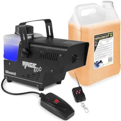 Abbildung von BeamZ RAGE600 mini Nebelmaschine mit Flüssigkeit inkl. 5 Liter Nebelfluid, 600 Watt, Fogger, Rauchmaschine, Fog Machine, Funkfernbedienung, 0,5 Tank, Disco Partynebel für DJs und Partys