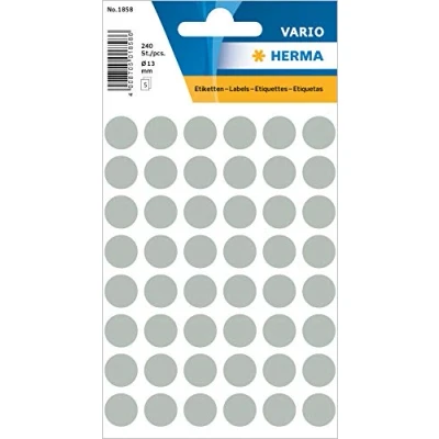 Abbildung von HERMA 1858 Punktaufkleber Klebepunkte grau, 240 Stück, Ø 13 mm, 48 pro Bogen, selbstklebend, Markierungspunkte für Kalender Planer Basteln, matt, blanko Papier Farbpunkte Etiketten Aufkleber