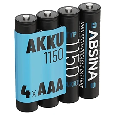 Abbildung von ABSINA Akku AAA 1150 4x NiMH min. 1050mAh Akkus Batterien ideal für Telefon 1050 mAh (1.2 V)