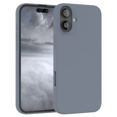 Abbildung von EAZY CASE Premium Silikon Handyhülle kompatibel mit iPhone 16 Plus Slimcover Kameraschutz und Innenfutter, Silikonhülle, Schutzhülle, Bumper, Handy Case, Hülle, Softcase, Stahl Blau