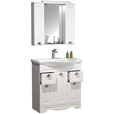 Abbildung von VCM 3 TLG. Waschplatz Waschtisch Breite 75 cm Badmöbel Set Waschbecken Spiegelschrank Schubladen Landhaus Casalo XL Weiß