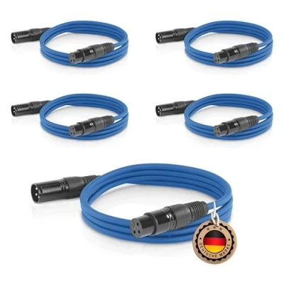 Abbildung von ETEC Professional 5x XLR Audio Kabel 5m Mikrofonkabel DMX OFC Kupfer symmetrisch blau Stecker Buchse Lichttechnik Datenübertragung Musik Sound