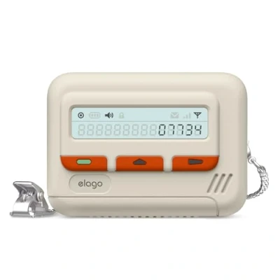Abbildung von elago Pager Hülle kompatibel mit AirPods Pro 2. Generation Case Cover, Kettenband inklusive, Retro Design 2 [USB C/Lichtkabel] (Klassisches Weiß)