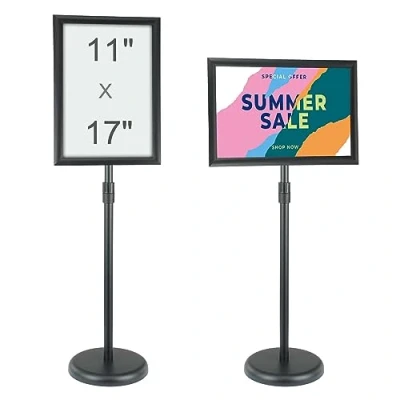 Abbildung von VEVOR Informationsständer 420 x 297 mm Vertikal &amp; horizontal Verstellbarer Posterständer, Robuster Bodenstehender Schilderhalter mit Runder Basis für Displays, Werbung und den Außenbereich Schwarz