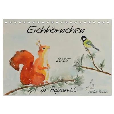 Abbildung von Eichhörnchen in Aquarell (Tischkalender 2025 DIN A5 quer), CALVENDO Monatskalender