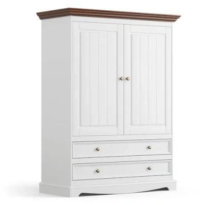 Abbildung von Lomadox Schlafzimmer Schrank Kleiderschrank Wäscheschrank, Massivholz in weiß mit Walnuss Optik