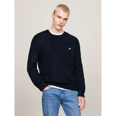 Abbildung von Tommy Jeans SLIM Cable NECK Strickpullover, Herren, Größe: 54, Dark night navy