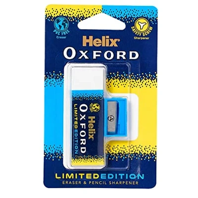 Abbildung von Helix Oxford Clash Schreibwaren Radiergummi und Spitzer Blau