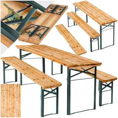 Abbildung von tectake® Bierzeltgarnitur klappbar, Biertisch Klapptisch mit 2X Bierbank, Gartenmöbel Set, Camping Zubehör, Esstisch, Tisch faltbar, Balkontisch, Campingtisch klappbar
