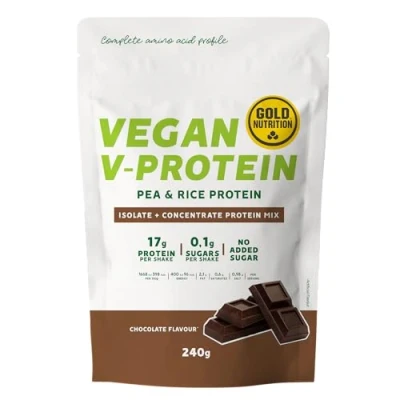 Abbildung von GOLDNUTRITION VEGAN V Protein Mischung aus pflanzlichem Erbsen und Reis (Schokoladenbraun, 240 g)