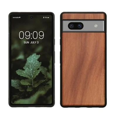 Abbildung von kwmobile Hülle kompatibel mit Google Pixel 7a Holz Case stoßfestes Handy Cover TPU Handyhülle in Vintage Braun