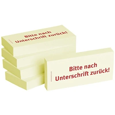 Abbildung von Litfax Haftnotizen 75x35mm gelb &#039;Bitte nach Unterschrift zurück!&#039; 1PG