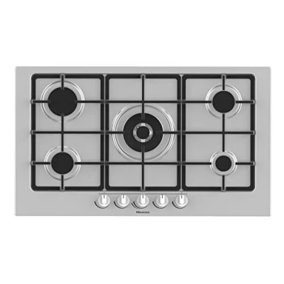 Abbildung von Hisense GM973XF Gaskochfeld, 5 Kochzonen, Breite 90 cm, Gusseisengrill, integrierte Zündung, Anti Fingerprint, Wokbrenner