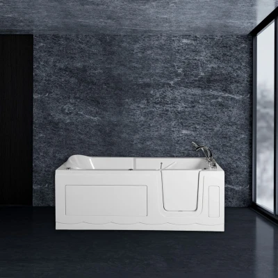 Abbildung von Seniorenbadewanne 150x75 cm Sitz und Whirlpool mit Massagedüsen integrierte Tür für leichten Einsti