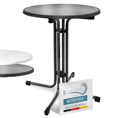 Abbildung von Beautissu Bistrotisch Outdoor Rund Ø 70 cm Wasserfest Beistelltisch Balkontisch Wetterfest Gartentisch Klappbar hoch Campingtisch Partytisch Esstisch Gastro Schwarz Bistroni