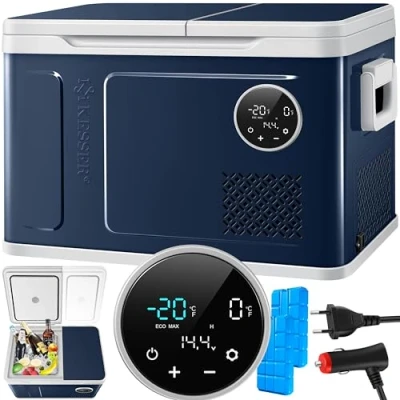 Abbildung von KESSER® Kompressor Kühlbox 2in1 Doppelzone Kühl &amp; Gefrierfach 31 Liter elektrische Gefrierbox mit 2x Kühlakkus LED Touch Bedienung Kühlschrank Kühlung bis 20 C für Camping, Auto, Lkw 12/24V 230V