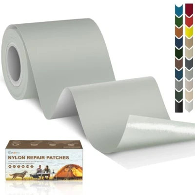 Abbildung von Nylon Reparatur Patches, Cahomo 7.6 X 200 cm Selbstklebender Wasserdichte Patch, Flicken Selbstklebend, für Jacken, Zelte, Oberbekleidung Hellgrau