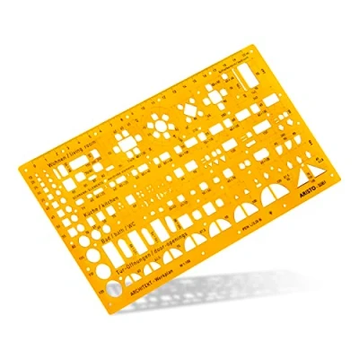 Abbildung von Aristo AR5061 Architektur Kombi Schablone 2 (1:100, Symbole für Grundrissdarstellung, Tuschenoppen, formstabiler PET Kunststoff) orange transparent