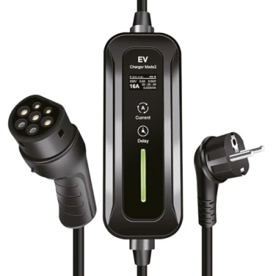 Abbildung von Mobile EV Ladestation (elctronic vehicle) für Elektro Autos, Schutzkontaktstecker (CEE 7/7) zu Typ 2, 1 phasig, 16 A/bis 3,6 kW, Länge: 5 m