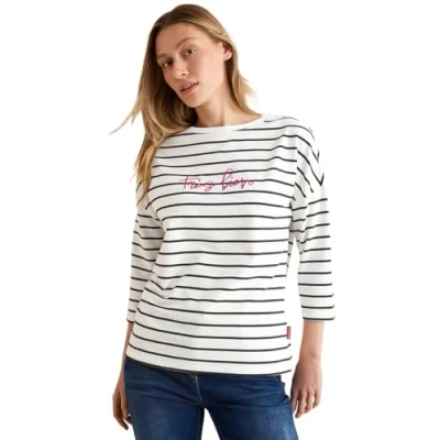 Abbildung von Cecil Gestreiftes Langarmshirt, Damen, Größe: Medium, Weiß