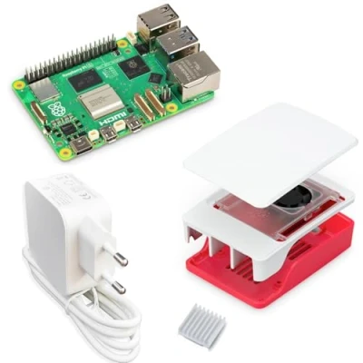 Abbildung von Raspberry Pi 5 4GB Starter Kit/USB C 45W Netzteil/Gehäuse mit Lüfter/Rot Weiß