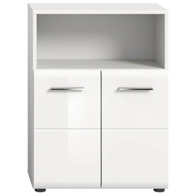 Abbildung von furnling Standschrank Ivy, aus FSC zertifiziertem Holzwerkstoff, mit 2 Türen und offenem Fach, optimal zur Aufbewahrung von Handtüchern Pflegeprodukten, Badezimmermöbel, Badezimmerschrank, weiß
