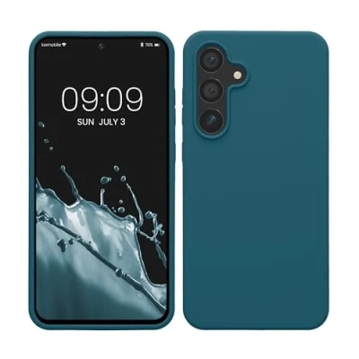 Abbildung von kwmobile Hülle kompatibel mit Samsung Galaxy S24 FE Silikon Handy Case Handyhülle weiche Oberfläche kabelloses Laden Petrol matt