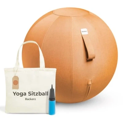 Abbildung von Backerz® Sitzball 65 cm Ergonomische Sitzmöbel für Büro und Heimbüro Langlebiger Stoff, Gymnastikball Fitness Ball, Ballstuhl mit Ballauflage Waschbarer Leinenbezug Orange
