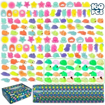 Abbildung von Mochi Squishy Set Mitgebsel Kindergeburtstag Gastgeschenke 160 Stück BONNYCO Kleine Geschenke für Kinder sie leuchten im Dunkeln, Mitbringsel Gastgeschenk Pinata Füllung