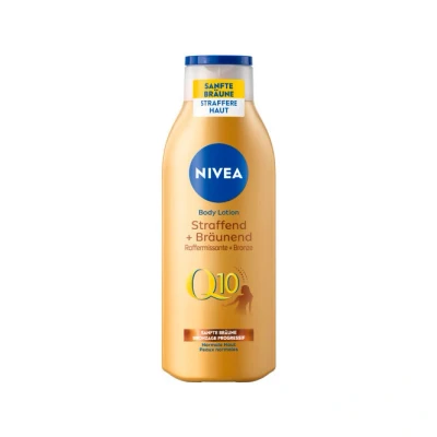 Abbildung von NIVEA Body Lotion Q10 Straffend + Bräunend, Pflege für eine sanfte Bräune mit frischem Sommerduft, Anti Age Hautpflege straffere Haut in 10 Tagen (200 ml)