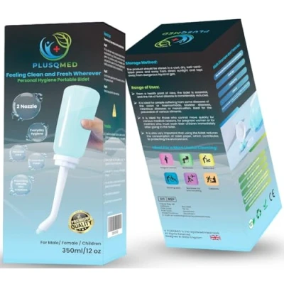 Abbildung von PLUSQMED Tragbares Bidet für postpartale 350 ml, Perineal Waschflasche nach der Geburt, umgedrehte Quetschflasche, Essentials persönliche Hygienepflege