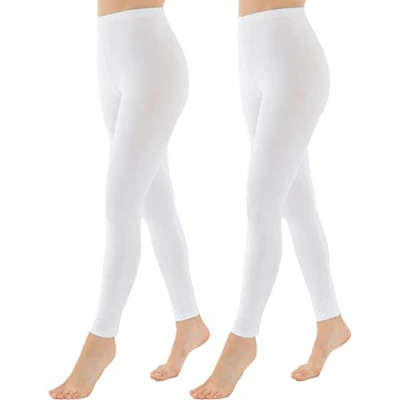 Abbildung von OCERA Damen Lange Leggings aus atmungsaktiver Baumwolle mit hoher Taille, ÖKO TEX Standard 100 Zertifiziert, Weiß XXL, 2er Pack