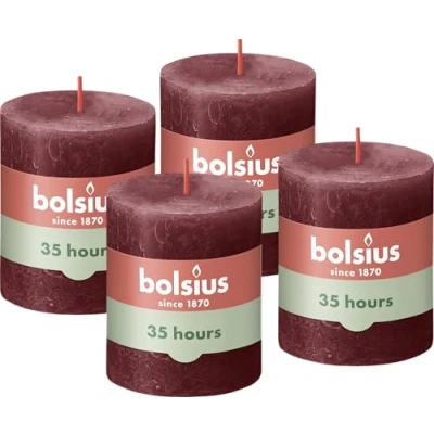 Abbildung von Bolsius Rustik Stumpenkerzen Taupe 4 Stück 8 x 7 cm Länge Brenndauer 35 Stunden Unparfümierte Natürliches Pflanzenwachs Ohne Palmöl