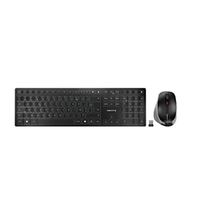 Abbildung von CHERRY DW 9500 SLIM, Kabelloses Tastatur und Maus Set, Französisches Layout (AZERTY), Bluetooth oder 2,4 GHz Funk, Ergonomische Rechtshändermaus, Schwarz Grau
